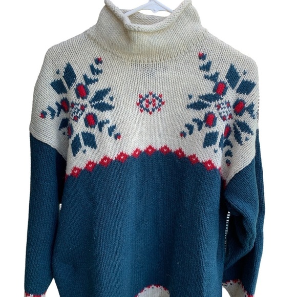 Vintage Eddie Bauer Oversize Sweater Snowflake Wool Nordic Fair Isle Large - Picture 1 of 5